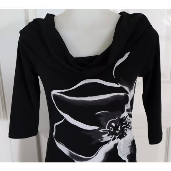 WHBM Black Floral Cowl Neck Dress L - Picture 2 of 9